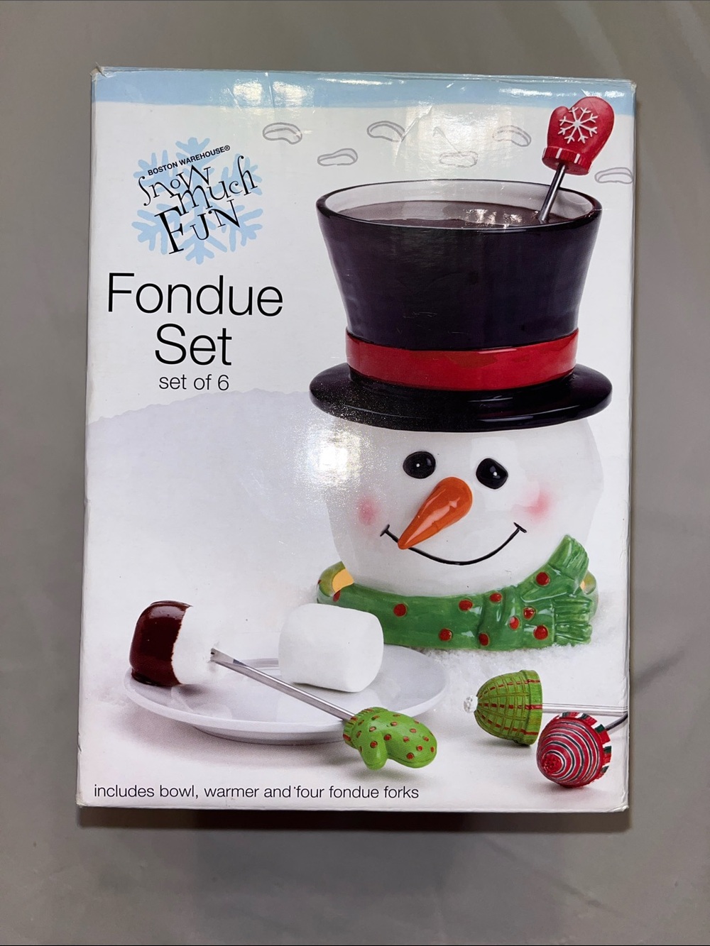 Boston Warehouse Snowman Fondue Set - White, Black, Red, Green, Orange